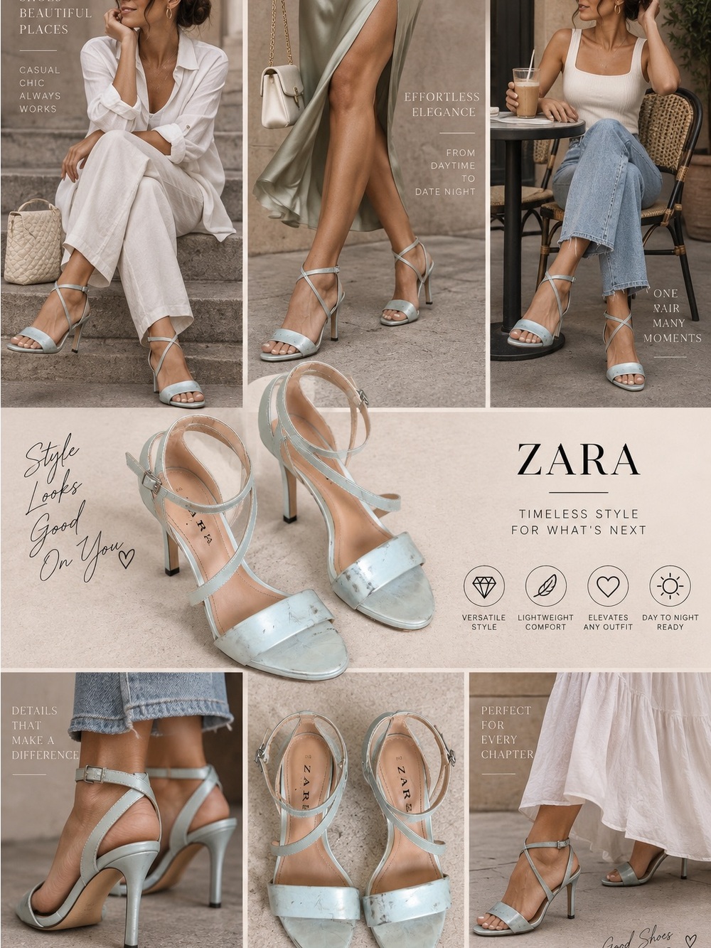 ZARA Metallic Pale Blue Strappy High Heel Sandals